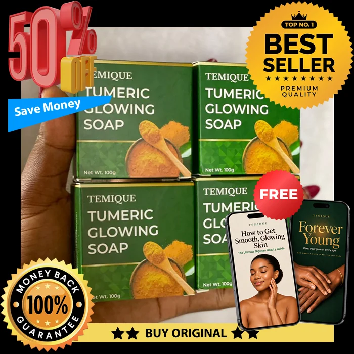 Temique Turmeric Glowing Soap — 4 bars, 50% off, 2 free skincare guides